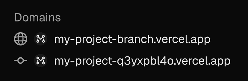 The M icon on the deployment page indicates that the domain has microfrontends routing.