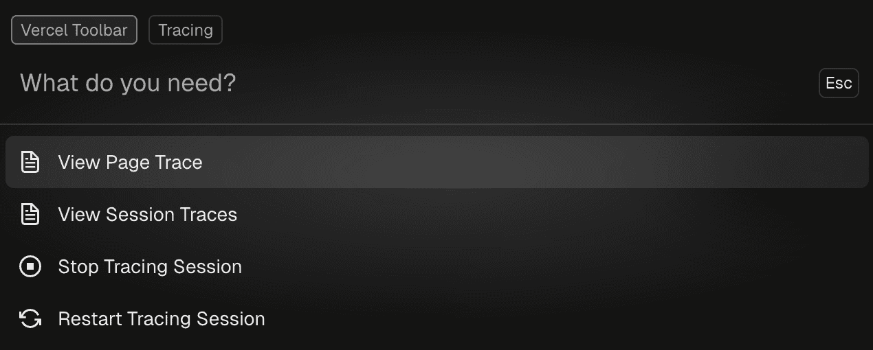 View session trace options in the toolbar.